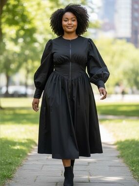 🌻 Smocked Front-Zip Shirt Dress #619